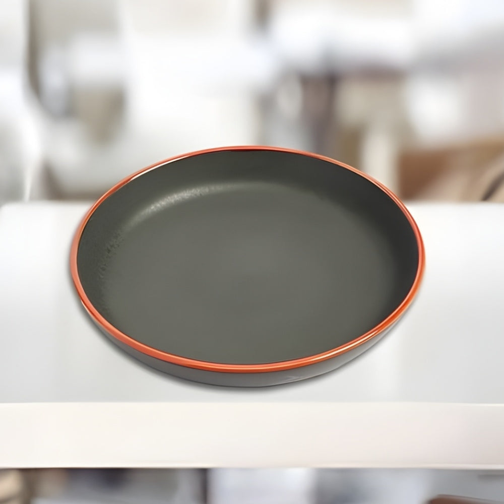 black round ceramic red edge plate set of 2 elegant serveware for snacks meals and stylish dining presentation